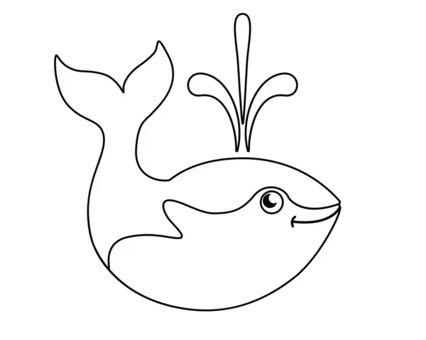 Pequeña Linda Imagen Lineal Ballena Vector Para Colorear Esquema Ballena — Vector de stock