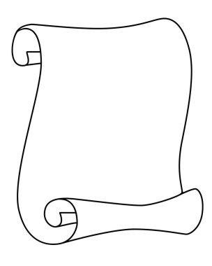 Kağıt yaprağı, açılır parşömen - vektör doğrusal boyama resmi ve fotokopi uzayı. Papirüs - metnin ya da boyama kitabın için şablon. Özet