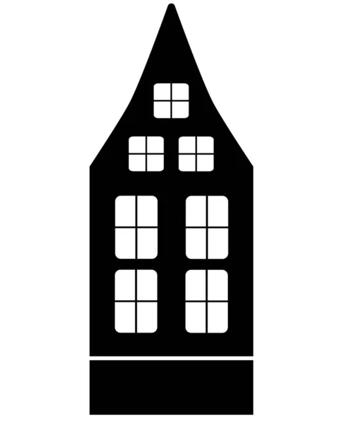 Casa Stile Europeo Silhouette Nera Vettoriale Logo Pittogramma Casa Con — Vettoriale Stock
