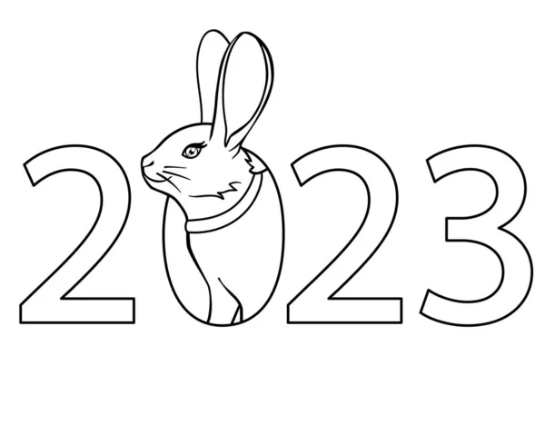 2023 year of the rabbit - vector linear inscription with a rabbit. Outline. New year of the rabbit according to the eastern horoscope. Chinese New Year