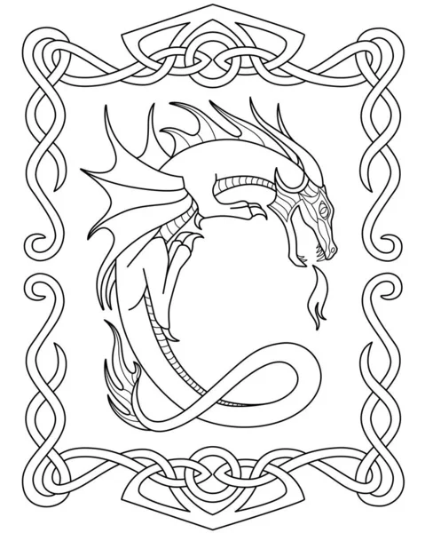 Dragon Frame Celtic Ornament Vector Linear Picture Coloring Outline Coloring — стоковый вектор