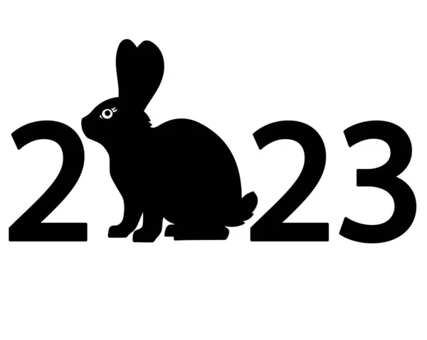 2023 Year Rabbit According Eastern Horoscope Vector Silhouette Inscription Rabbit — Stock Vector