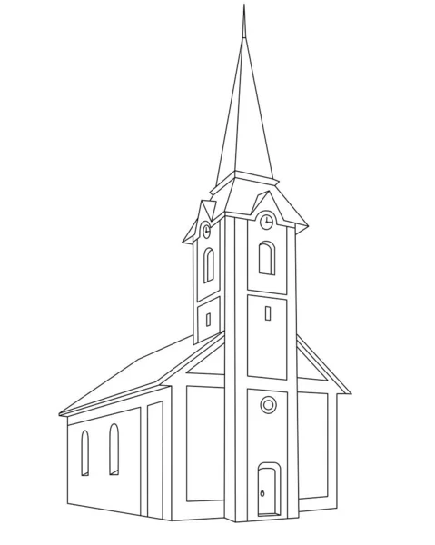 Edificio Iglesia Católica Con Reloj Torre Una Imagen Lineal Vectorial — Archivo Imágenes Vectoriales