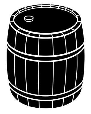 Fıçı, mantarlı ahşap fıçı. Logo ya da piktogram için vektör siluet resmi. İşaret veya simge için fıçı