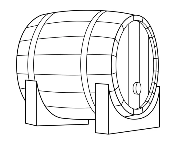 木製の鍵はスタンドに横たわっている ロゴやピクトグラムを着色するためのベクトル線形要素 彩色本のために横になった樽 — ストックベクタ