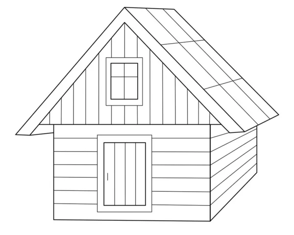 Piccolo Edificio Legno Fienile Immagine Lineare Vettoriale Colorazione Schema Casa — Vettoriale Stock