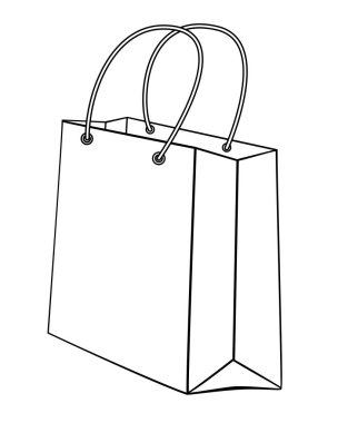 Kağıt torba, hediye paketi. Logo, resim ya da boyama kitabı için vektör çizgisi resmi. Özet geç. Saplı kağıt torba..