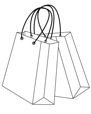 Two Paper bags, gift wrapping - vector line art picture for coloring logo or pictogram. Paper bags with handles for sign or icon. Outline