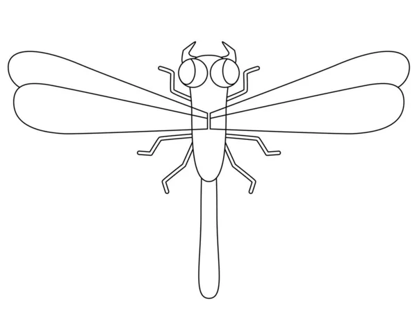 Dragonfly Predatory Insect Vector Linear Picture Coloring Outline Dragonfly Coloring — Vetor de Stock