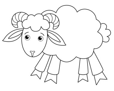 Üzgün koç, çiftlik hayvanı koyunu - boyama kitabı için vektör resmi. Özet geç. Çocuk boyama kitabı için koyunlar.