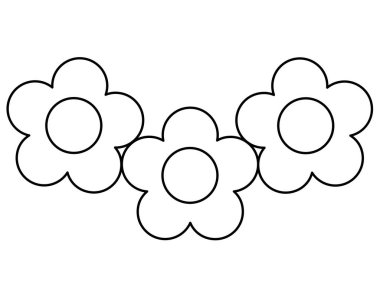 Üç çiçekten oluşan basit bir çelenk. Renkler için vektör doğrusal bir resim. Özet geç. Basit çiçeklerin çelengi