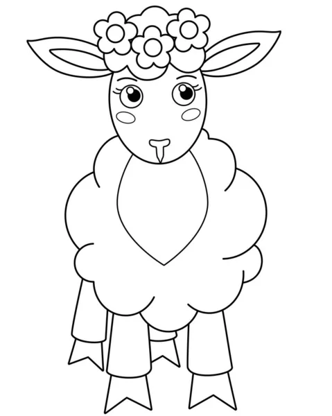 Moutons Dans Une Couronne Une Image Vectorielle Linéaire Pour Coloration — Image vectorielle