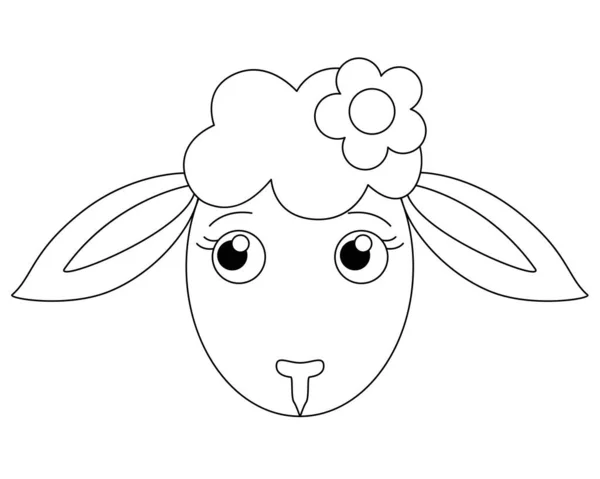 Mignon Museau Mouton Dessin Animé Avec Une Fleur Une Image — Image vectorielle