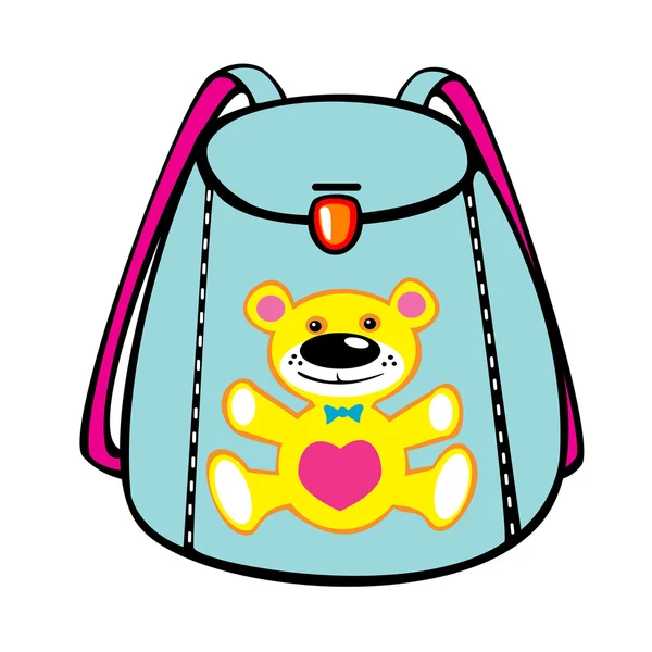 Blue girl school bag with bear — Stock Vector