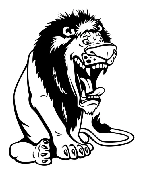 Zittend cartoon leeuw zwart en wit — Stockvector
