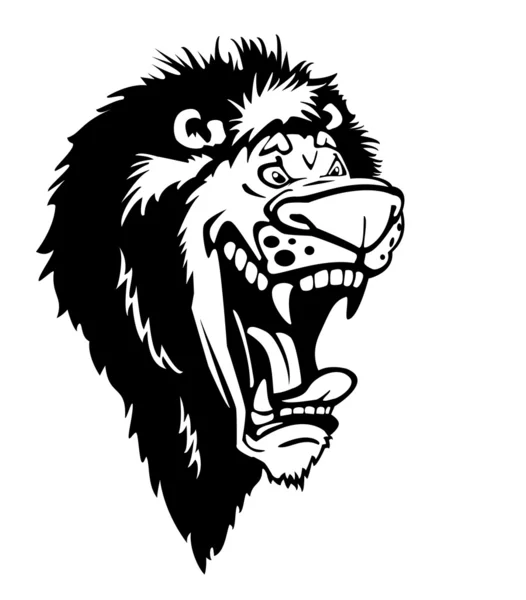 Zeichentrickfilm Löwenkopf schwarz-weiß — Stockvektor