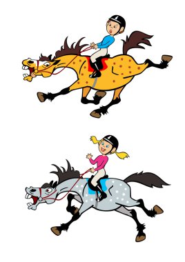 Cartoon pictures with boy and girl riders clipart