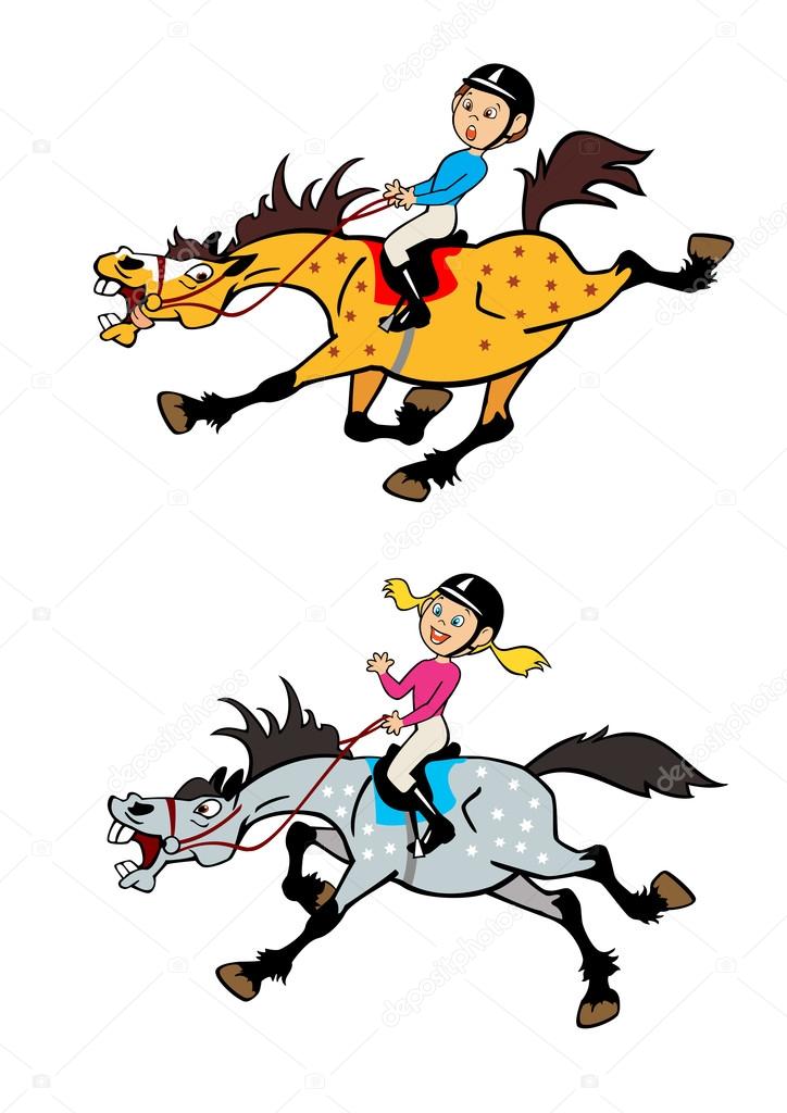 Cartoon pictures with boy and girl riders