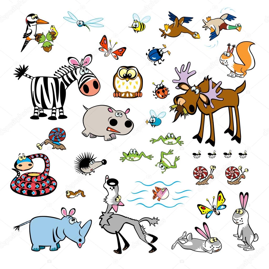 Vector set of cartoon wild animals