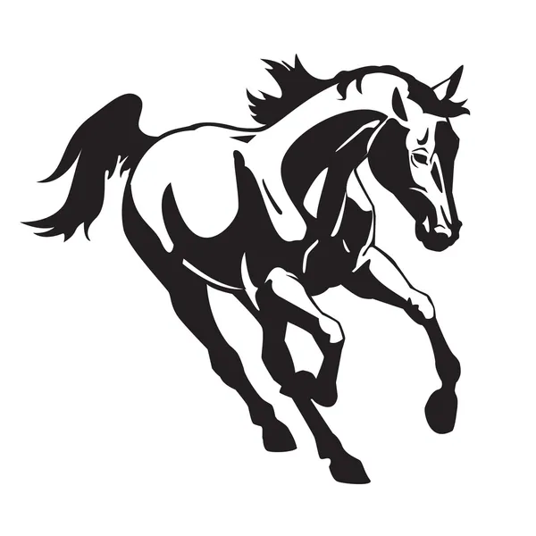 Correr caballo imagen en blanco y negro — Vector de stock