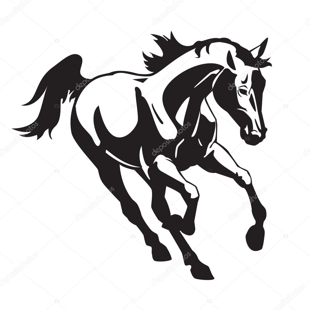Running horse black and white image