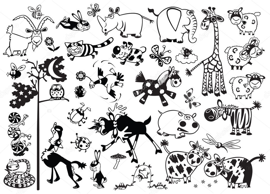 Monochrome set with cartoon animals