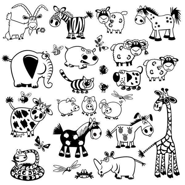 Set de animales infantiles blancos y negros — Vector de stock