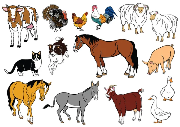 Набор сельскохозяйственных животных, изолированных на белом — стоковый вектор