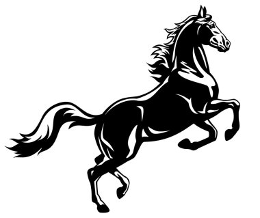 Rearing horse black white clipart