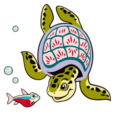 Cartoon turtle and fish clipart