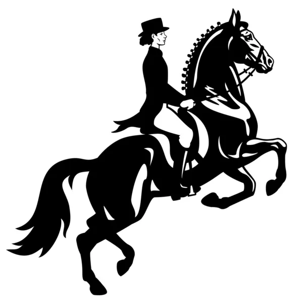 Cavalier de dressage noir et blanc — Image vectorielle