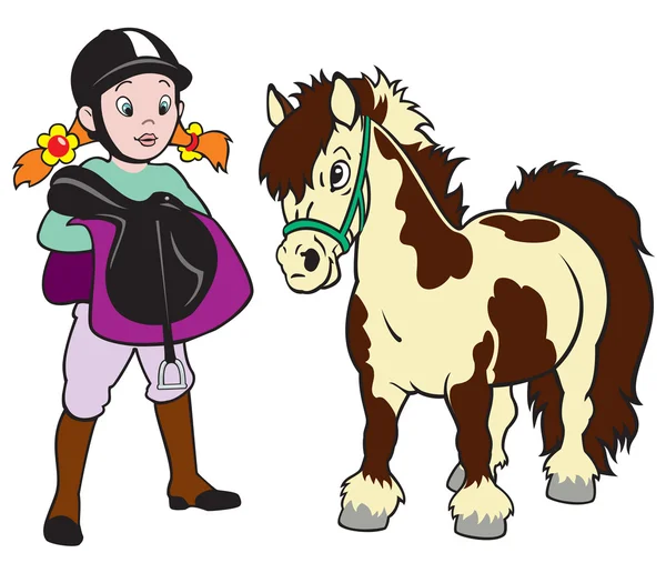 Meisje met pony paard — Stockvector