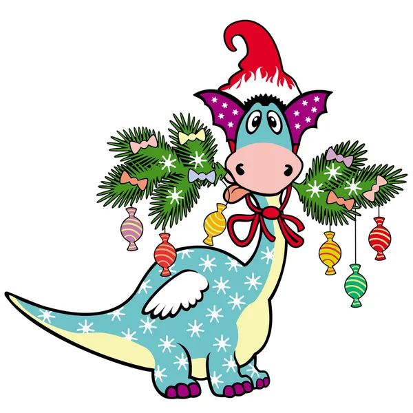 Cartoon christmas dragon — Stock Vector