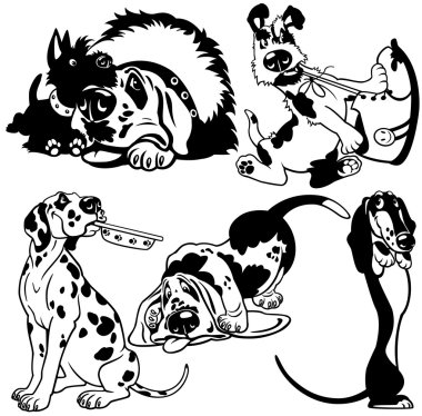 çizgi film köpekler siyahla beyaz set
