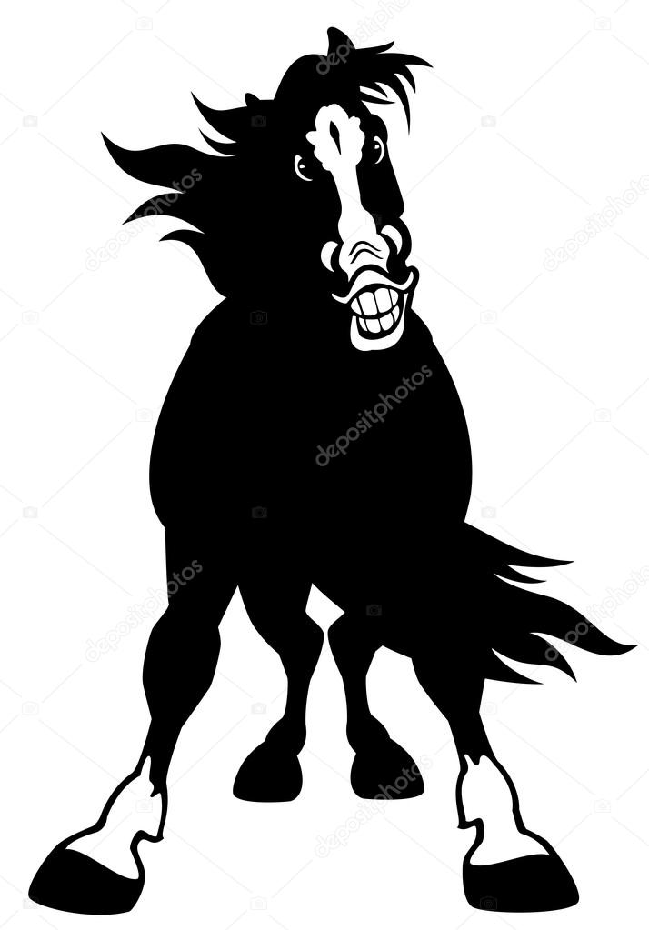 Caballo de dibujos animados negro blanco vector, gráfico vectorial