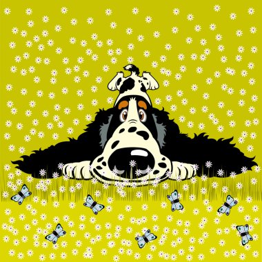 Cartoon spaniel in meadow