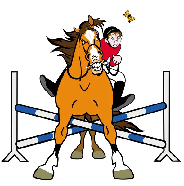 Cavalo dos desenhos animados mostrando salto — Vetor de Stock