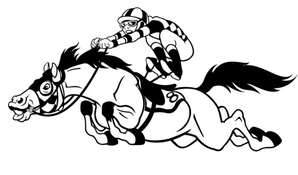 Caballo de carreras con jinete negro blanco — Archivo Imágenes Vectoriales
