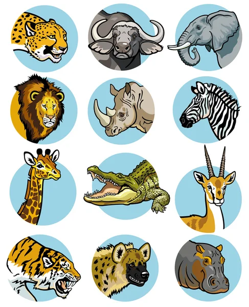 Icons set with african animals — Stock Vector