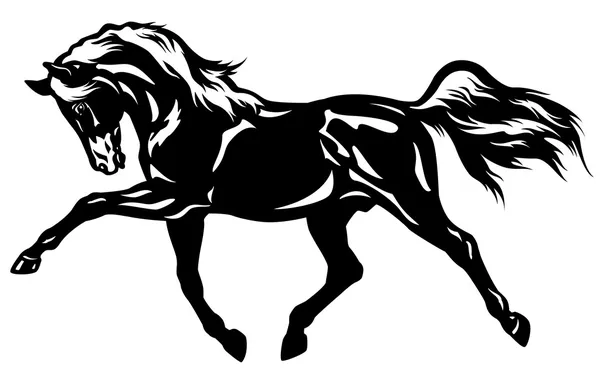 Trotting horse black white — Stock Vector