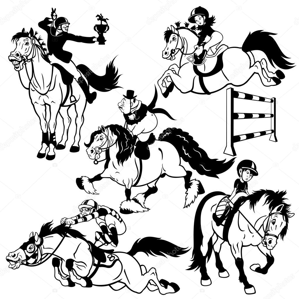Black white set with cartoon horse riders — Stock Vector © insima #24862161