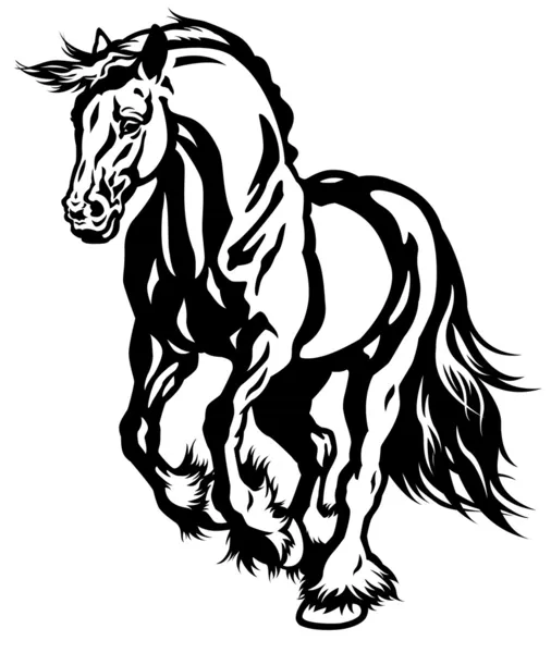 Running draft horse black white — Stock Vector