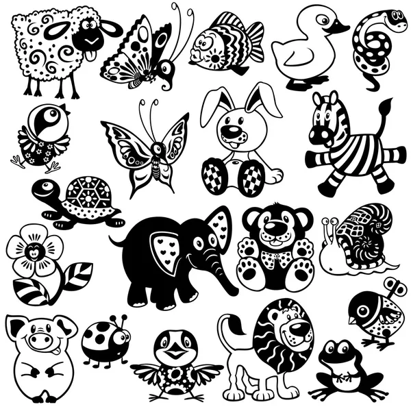 Set of black white pictures for children — Stock Vector