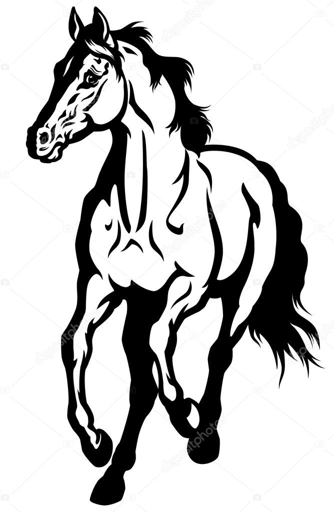 Running Horse Black White