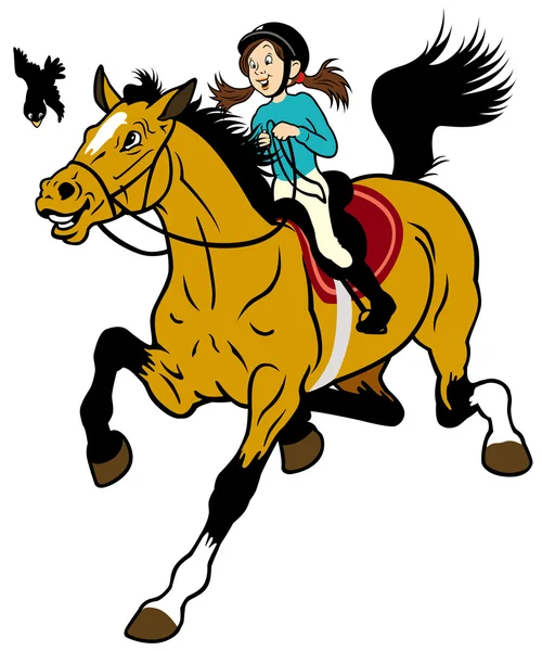 Cartoon ragazza equitazione cavallo — Vettoriale Stock