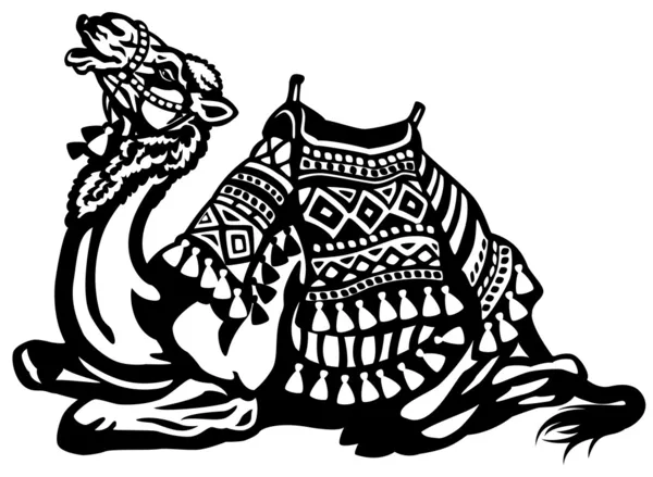 Chameau allongé avec selle noir blanc — Image vectorielle