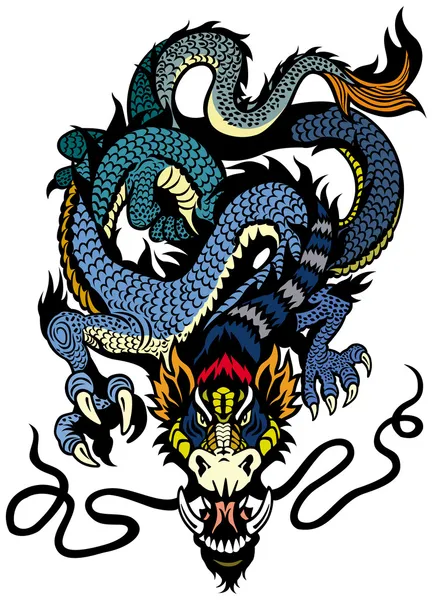 Tatuaje dragón azul — Archivo Imágenes Vectoriales