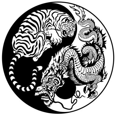 Dragon and tiger yin yang symbol