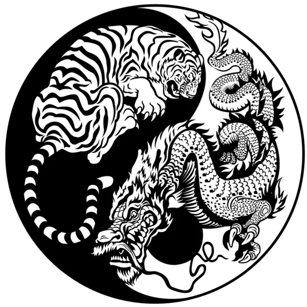 Yin Yang Symbol für Drachen und Tiger — Stockvektor