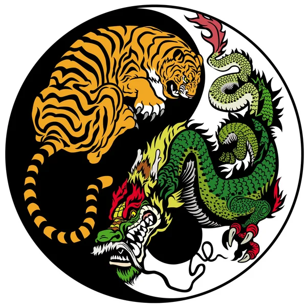 Dragón y tigre yin yang símbolo — Vector de stock